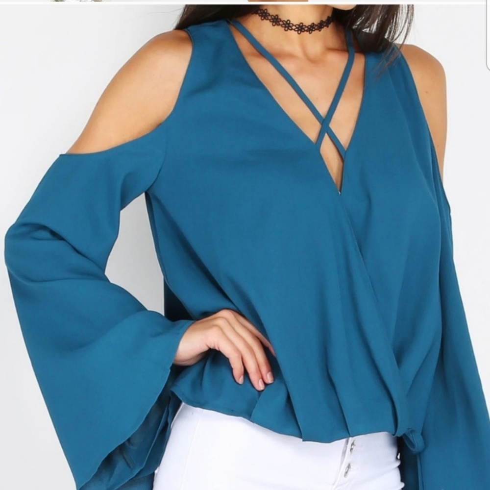 Cold Shoulder Wrap Front Blouse